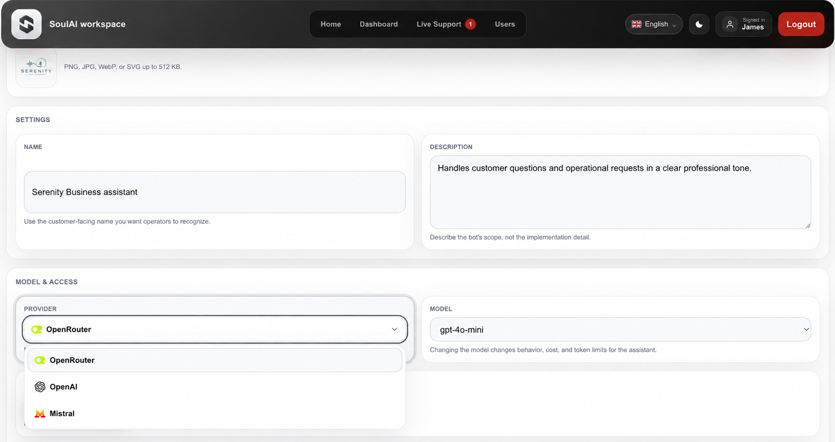 SoulAI assistant configuration